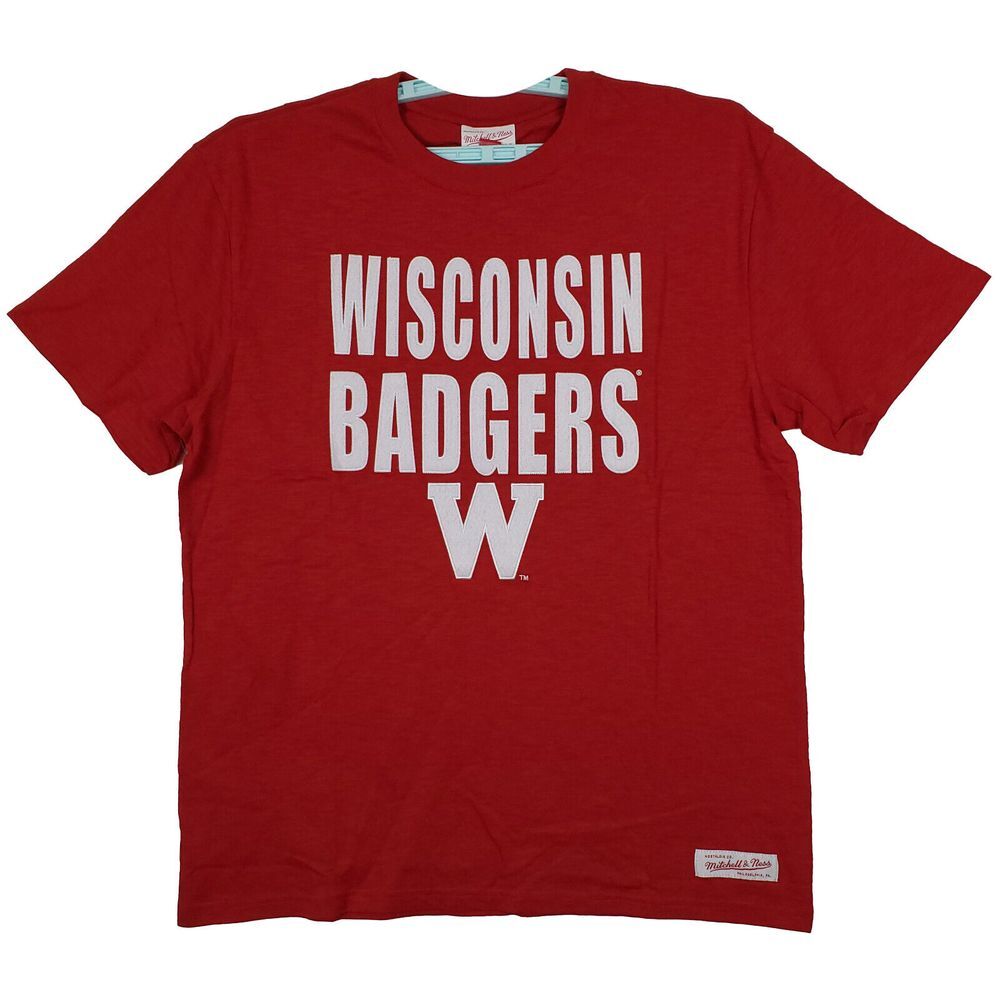 Wisconsin Badgers Mitchell & Ness NCAA Large Shirt Cut Felt Logo Red NWT